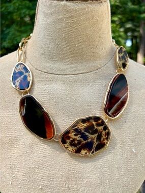 Gold-Tone Multicolor Animal Print Statement Necklace Earrings Set